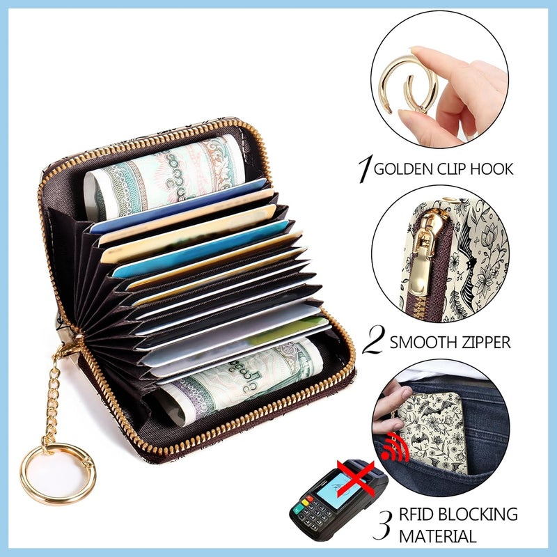 Blusabaca Credit Card Holder for Women, Goth Small RFID Blocking Wallet with Wristlet Strap, Gothic Zipper Keychain Women Wallet, Leather Card Case Wallet Purse with Key Lanyard - Image 5